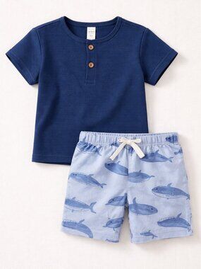 NWT Carter’s Toddler Boy Outfit Navy Henley Shirt & Whale Summer Set